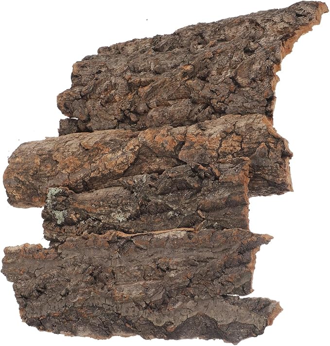 Amosfun 4pcs Reptile Bark Cork Wood Bark Decor Cork Flat Bedding for Bearded Dragon Lizard Geckos Tortoise, Random Size 3.2 to 5.5Inch