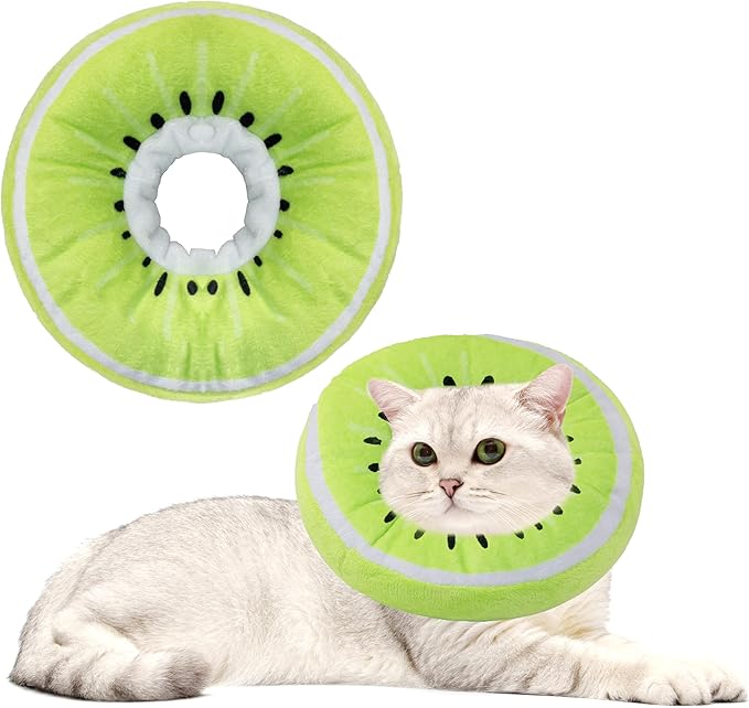 Soft Cat Cone Collar, Cute Cat Recovery Collar Suitable for Small, Medium, Large Cats,Elizabethan Neck Collar for Cats After Surgery (Kiwifruit, Medium)