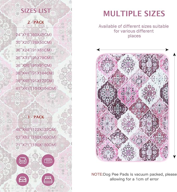 IEUUMLER Washable Pee Pads for Dogs, 2 Pack Reusable Pee Pads for Dogs Non-Slip Grip, Super Absorbent Waterproof Puppy Pads for Potty Training, Playpen, Crate, Whelping Box EU011 Pink, 41x41