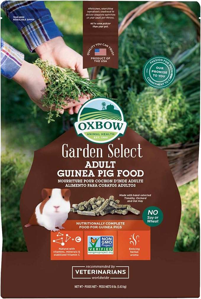 Oxbow Garden Select Guinea Pig Food, Adult, Made Timothy Hay for Guinea Pig, Pet Food Pellets with Vitamin C, Non-GMO, Small Animal Pet Products, Made in USA, High Fiber, 8 lb. Bag
