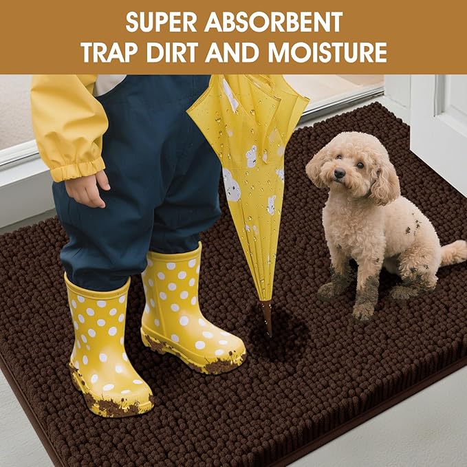 IM HOME 30" x 20" Brown Dog Door Mats for Muddy Paws, Chenille Absorbent Dog Mat, Non Slip Heavy Mud Mat for Dogs, Soft Pet Bed Mat for Entryway, Mud Paws, Inside Floor