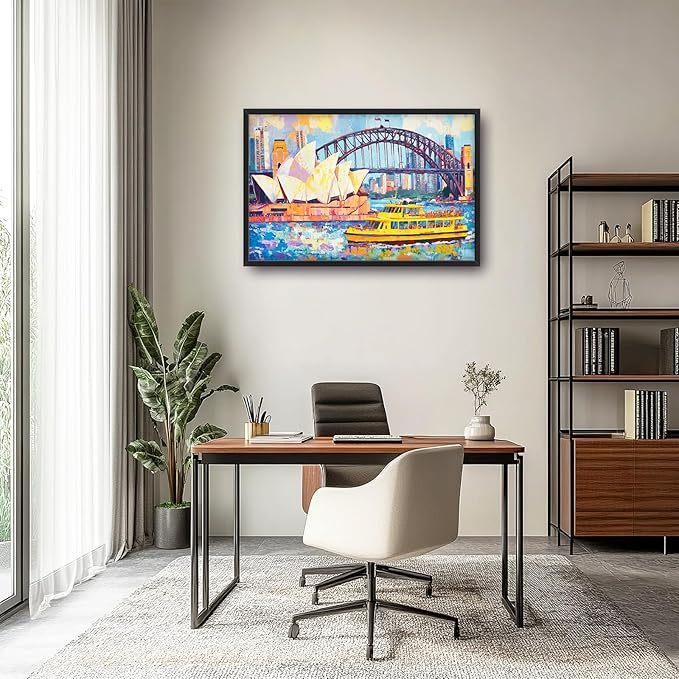 Extra Large Sydney Opera House Framed Wall Art for Living Room,Oversized Abstract Harbour Bridge Cityscape Pictures Wall Decor,Canvas Print Painting Modern Artwork Bedroom Office Bathroom 36L" x 24W"