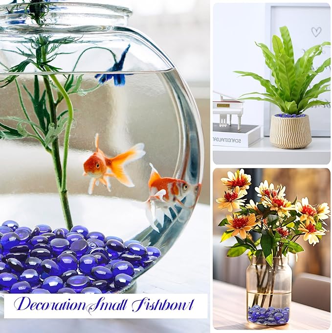 5LB Cobalt Blue Flat Glass Marbles for Vases, Gemstone Beads Vase Filler Decorative Glass Pebbles for Fish Tank, DIY Crafts, Aquarium Decor Rocks