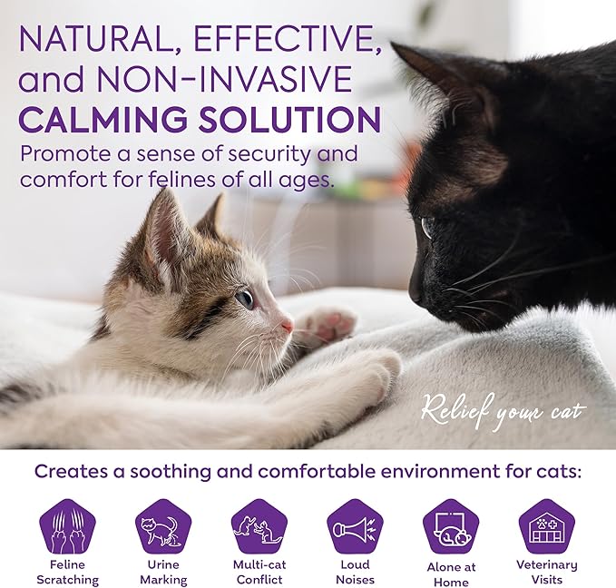 Cat Calming Diffuser Refills: Pheromone Refill for Cats, Long-Lasting 4-Month Supply, Compatible with Most Diffusers, 4 Pack (Lavender)