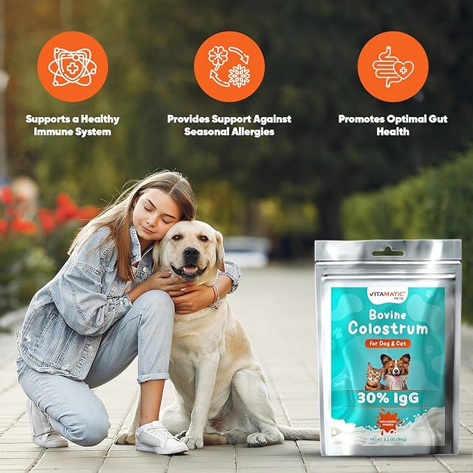 Vitamatic Bovine Colostrum for Dogs and Cats, 90 Grams, 30% Immunoglobulins, Grass Fed