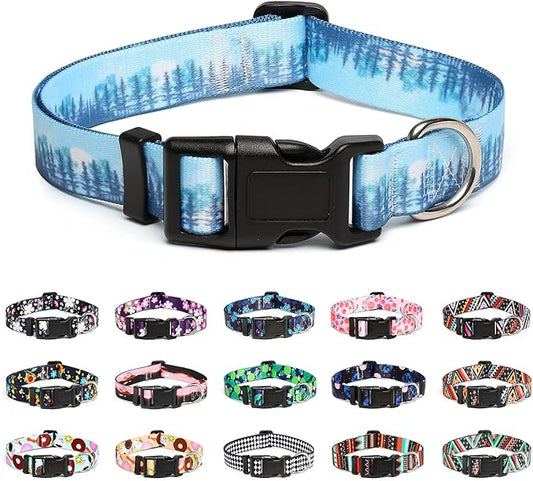 Mercano Adjustable Dog Collar - Special Design Patterns, Soft Nylon Comfortable Durable Pet Collar for Small Medium Large Dogs (S, Forest)