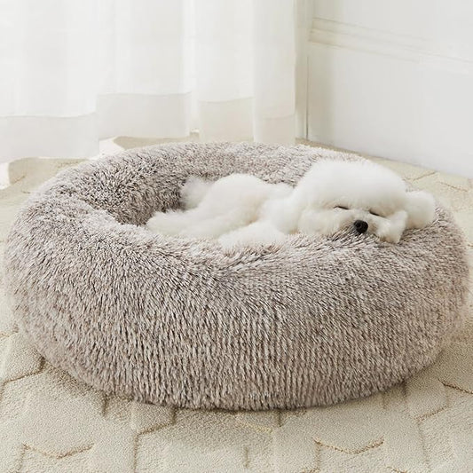 WNPETHOME Calming Dog Beds for Large Dogs, Anti-Anxiety Donut Large pet Bed, Fluffy Faux Fur Plush Dog Bed，Warming Cozy Soft Round Lagre Pet Beds for Jumbo Dogs, Cat Cuddler Cushion Pad