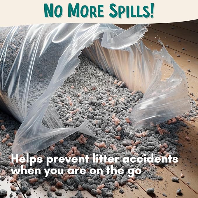 Portable Travel Litter Bag, No Mess, Small & Collapsible Bag to Carry Litter, Leak Proof Kit for Cat Litter, Essentials for Traveling with Cats, Travel Litter Box for Car, Plane with Cat