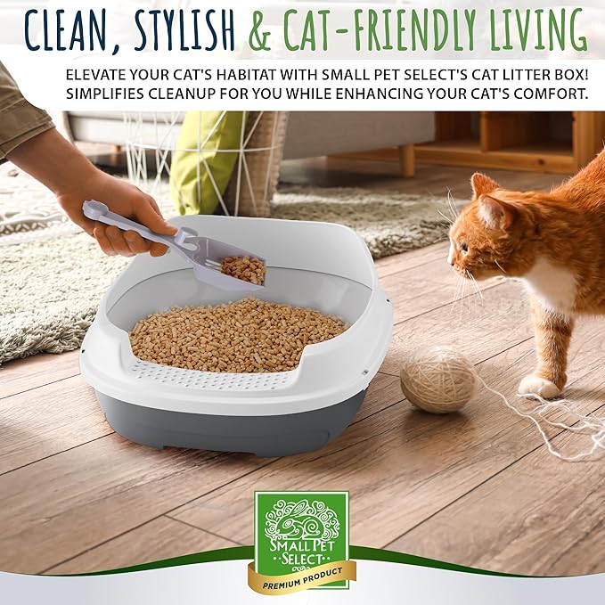 Small Pet Select - Sifting Cat Litter Box, with 5 Pee Pads and Litter Scoop, Premium System for Cats and Other Small Animals, Tidy and Easy to Clean with Drawer, Scoop, and Removable Tray