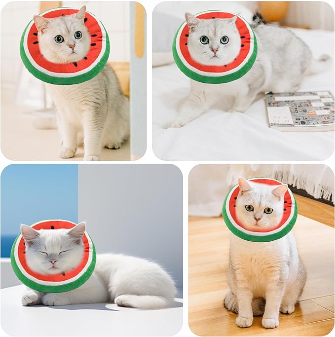 Soft Cat Cone Collar, Cute Cat Recovery Collar Suitable for Small, Medium, Large Cats,Elizabethan Neck Collar for Cats After Surgery (Watermelon, Medium)