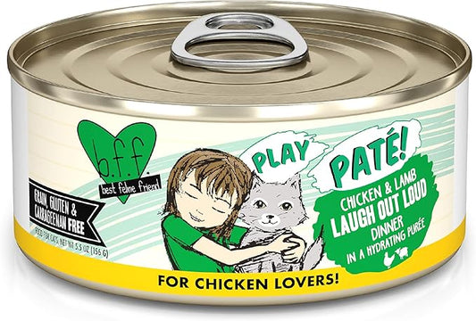 Weruva B.F.F. Play - Best Feline Friend Paté Lovers, Aw Yeah!, Chicken & Lamb Laugh Out Loud with Chicken & Lamb, 5.5oz Can (Pack of 8)