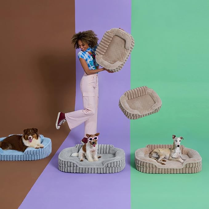 LE SURE Cute L-Plus Dog Beds, Orthopedic Waterproof Large Pet Bed with Sides, Non-Slip Bottom and Egg-Crate Foam Dog Couch Sofa with Washable Removable Cover, Hazel