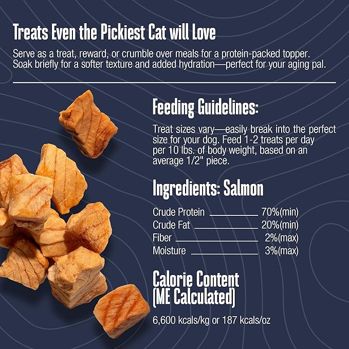 Whole Life Cat Just One Salmon Freeze Dried Cat Treats - Human Grade High Protein Food, Healthy Training Snacks, Freeze Dried Salmon Food Toppers, USA Made Natural Treats - 2.5 oz (Pack of 1)