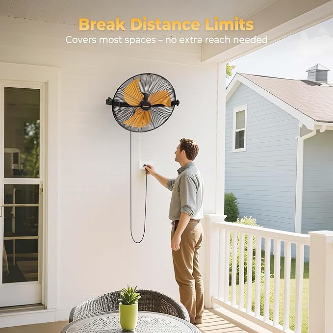 18 Inch Wall Mount Fan, Extended 6.6ft Power Cord, 360° Tilt Adjustment, 3-Speed, IP44 Industrial Commercial Wall Mounted Fan for Greenhouse, Garage, Workshop, Covered Patio, 1 Pack