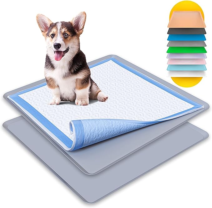 TidyFriend 2 Pack Dog Pee Pad Holder Tray Fits for 24” x 24” Wee Wee Pee Pads - Stable Grip, Raised Edges, Quick-Wipe Silicone Surface Dog Potty Tray Holder for Indoor Flooring Protection (Dark Grey)