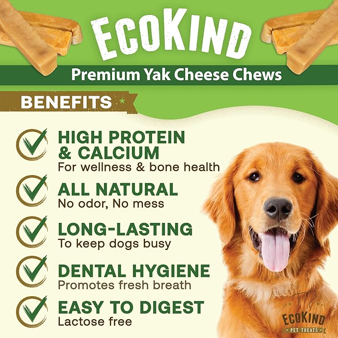 EcoKind Himalayan Gold Yak Cheese Chew for Small Dogs, Healthy Treats, Odorless, Long Lasting Bones, Rawhide Free, Made in The Himalayans, Small (Pack of 4)