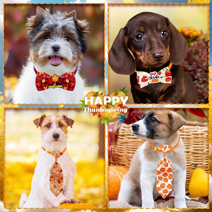 22pcs Fall Dog Bow Tie, Adjustable Bowtie Collar Attachment for Small Medium Pets, Bulk Neckties Set for Thanksgiving Day,Autumn Pet Supplies Charms Hair Costume Accessories(Maple Leaf, Pumpkin)