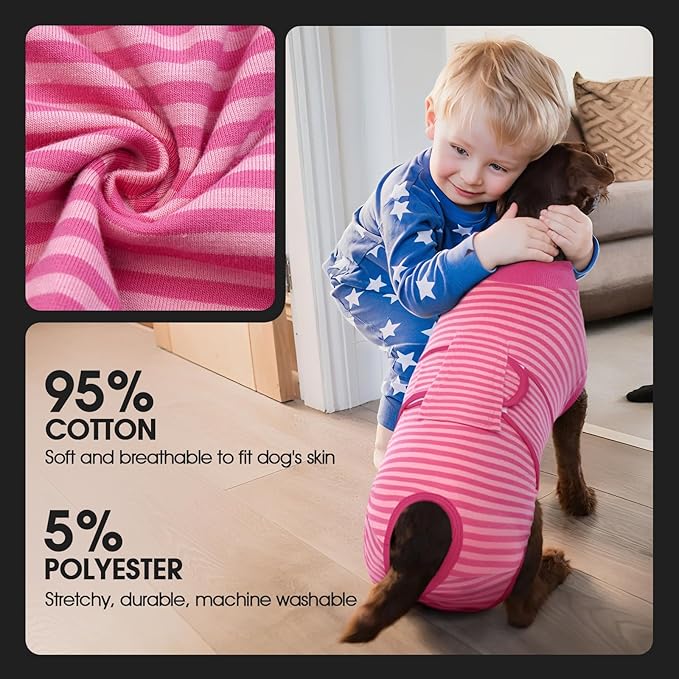 FUAMEY Recovery Suit for Dogs Post-Surgery,Dog Surgery Suit Female Spay Dog Onesie for Surgery Female Collar Cone Alternative Surgical Shirt,Male Dog Neuter Suits Rose Stripes XS