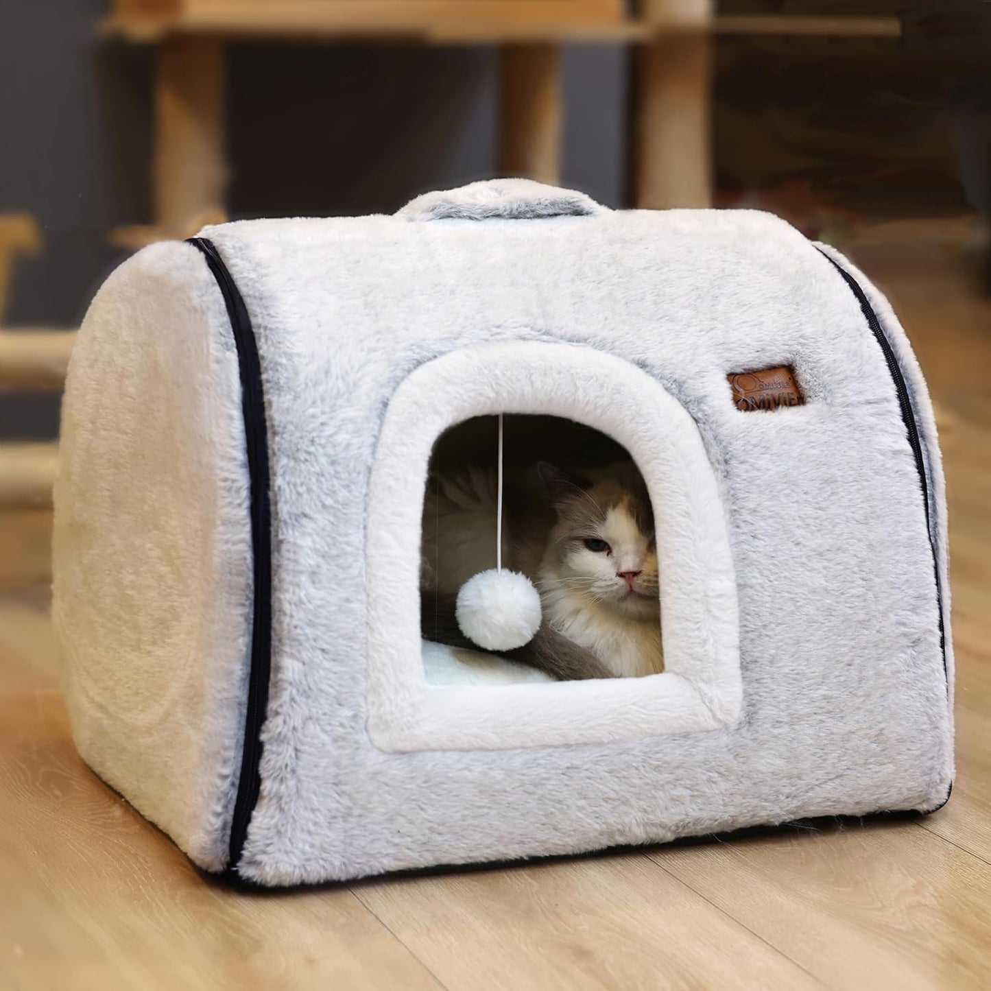 cat Bed cave-cat beds for Indoor Cats,Soft and Comfortable,Cute cat House,with Removable Washable Cushioned Pillow,Enclosed cat Bed,Kitty pet hut、Hideaway,Small Dog Tent, (Gray/Pink)
