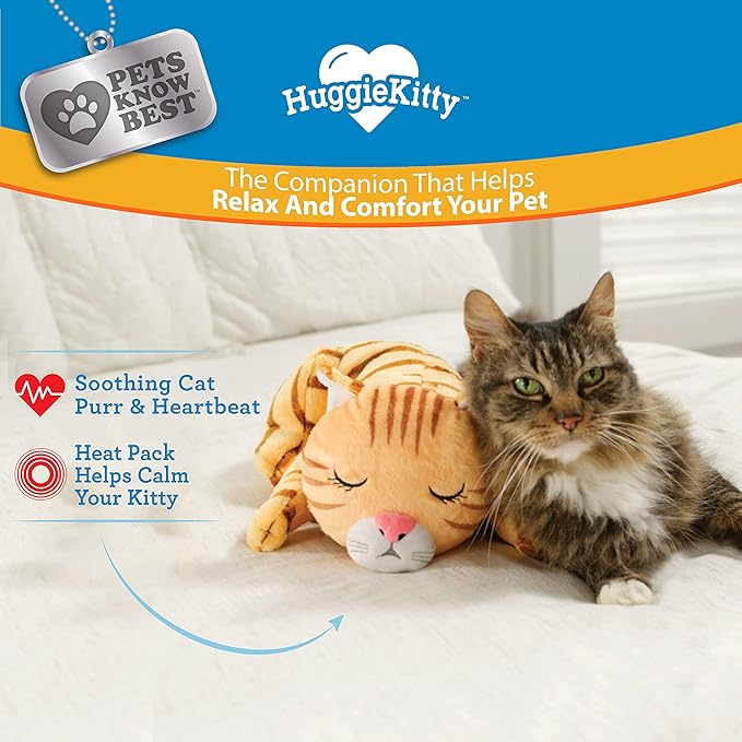 Pets Know Best HuggieKitty | Comfort Purring Companion with Heartbeat Sleep Aide for Cats & Kittens, Heating for Calming Relief, Carrier & Behavioral Training Essential, Breeds, Orange
