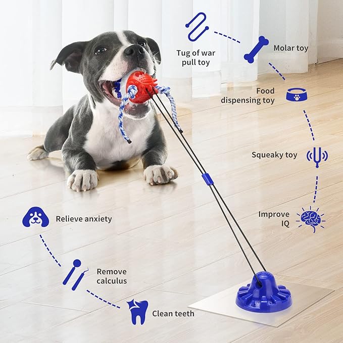 Interactive Dog Toys - Aggressive Chewer Suction Cup Tug of War, Indestructible Puzzle Toys & Treat Dispensing Ball for Dog Enrichment