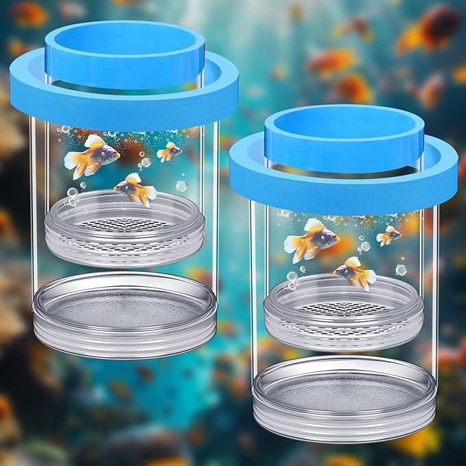 2 Pcs Breeder Box for Fish Tank Aquarium Breeder Separation Net Breeding Box with Suction Cup for Small Fish Shrimp Clownfish Guppy(Blue,L)