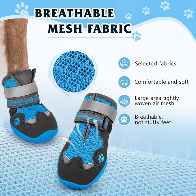 Dog Shoes for Large Medium Small Dog, Mesh Breathable Dog Shoes for Hot Pavement, Anti-Slip Dogs Boots Paw Protectors with Reflective for Outdoor Walking Indoor Hardfloors (Size 2)
