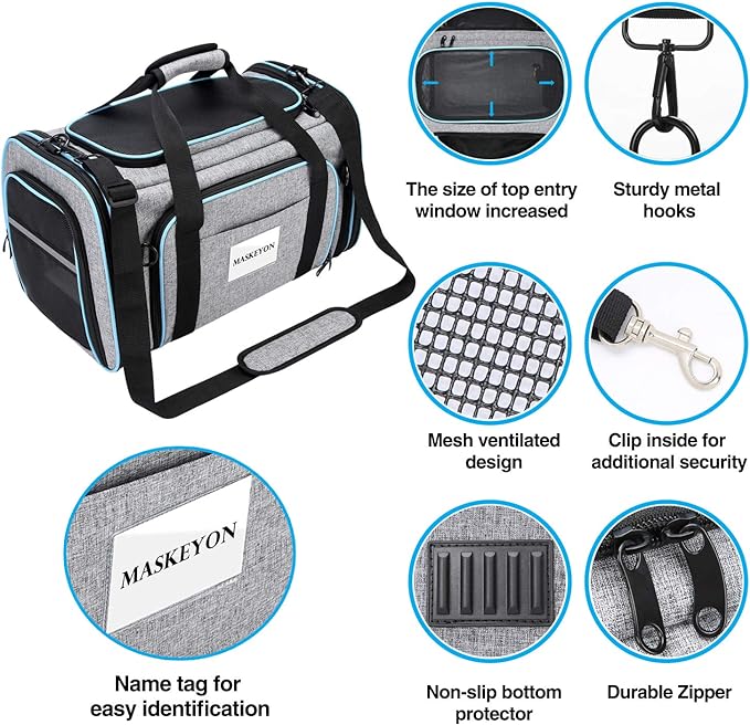 Airline Approved Pet Carrier, Large Soft Sided Pet Travel TSA Carrier 4 Sides Expandable Cat Collapsible Carriers with Removable Fleece Pad and Pockets for Cats Dogs and Small Animals