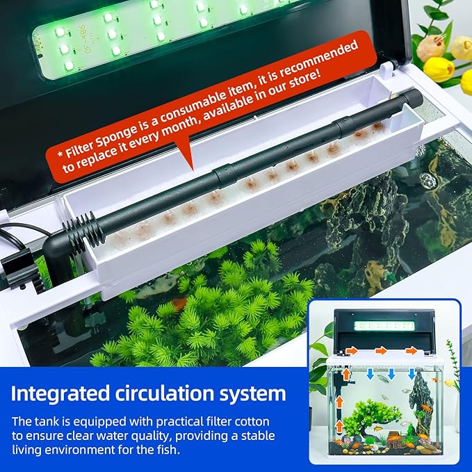 High-Transparency Fish Tanks, Betta and Goldfish Tanks with Filter, Light, Seven-Color LED, Integrated Oxygenation, Filtration, and Circulation, and Aquarium Starter Kits (11 Gallon)
