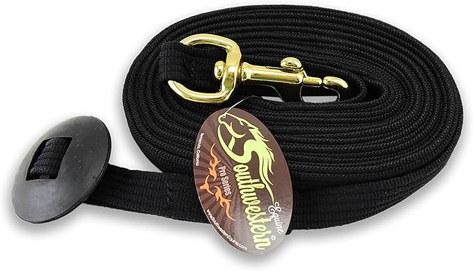 Southwestern Equine Lunge Line for Horses Cotton Horse Lunge Line with Bolt Snap & Rubber Stop (Black, 24')