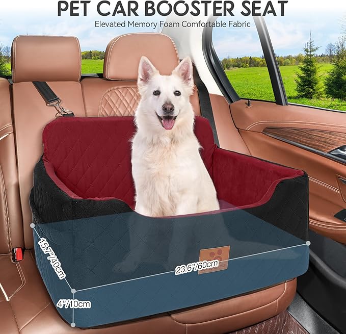 Dog Car Seat for Medium/Large Dogs, Dog Booster Seat for Pet Under 50lbs or 2 Small Dogs, Detachable and Washable Pet Car Bed, Multi-Functional Pet Booster Seat for Backseat(Black/Red)