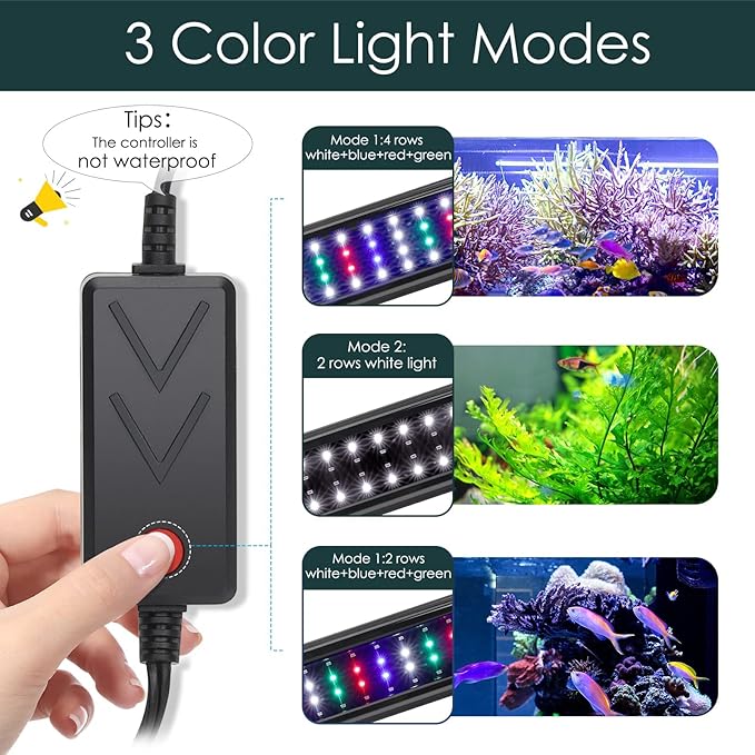 AQQA Aquarium Light,Full Spectrum LED Fish Tank Lights,12"-54" Adjustable Multi-Color White Blue Red Green LEDs with Extendable Brackets,14W-31W for Freshwater Plants (14W (12"-18"))
