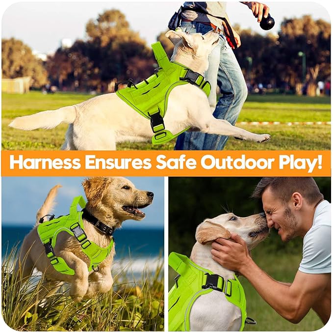 Heavy-Duty Tactical Dog Harness for Large Dogs, No Pull Adjustable Reflective Pet Vest with Molle System, K9 Military-Grade Control for Service Training, Outdoor & 10+ Breeds, Wild Lime, Medium
