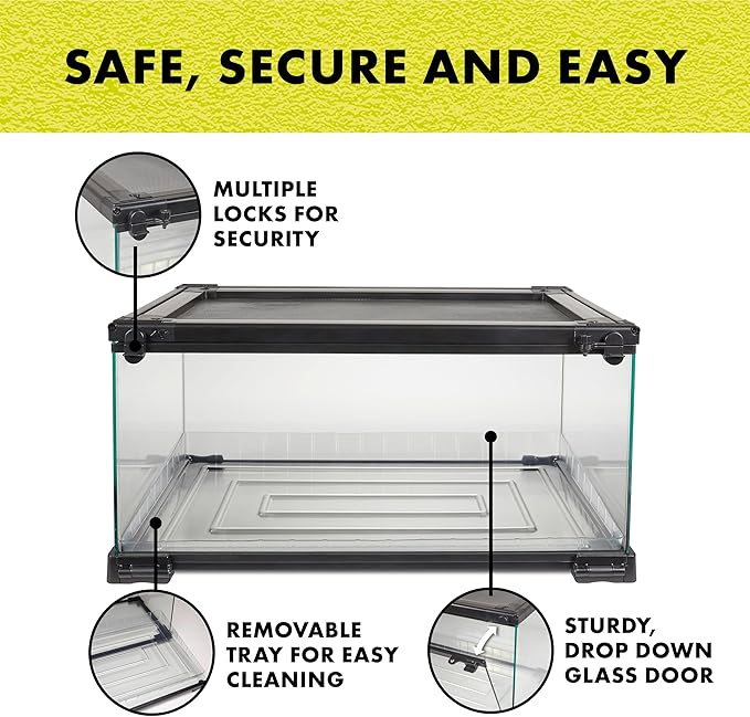 Zilla QuickBuild Reptile 10 Gallon Glass Terrarium Habitat with Bedding Tray For Geckos, Snakes, Lizards, Frogs, Turtles, and Tortoises, 20" x 12" x 10"