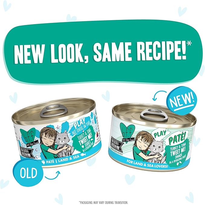 Weruva B.F.F. Play - Best Feline Friend Paté Lovers, Aw Yeah!, Turkey & Tuna Tweet Me! with Turkey & Tuna, 2.8oz Can (Pack of 12)