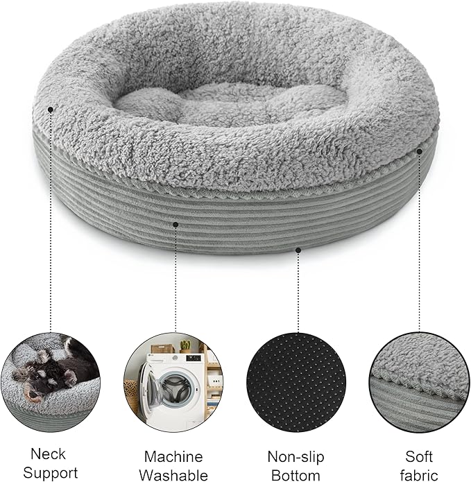 Love's cabin Round Donut Cat and Dog Cushion Bed, 25in Pet Bed for Small or Medium Dogs, Anti-Slip & Water-Resistant Bottom, Soft Durable Fabric Pet Beds, Washable Calming Cat Bed Stripe