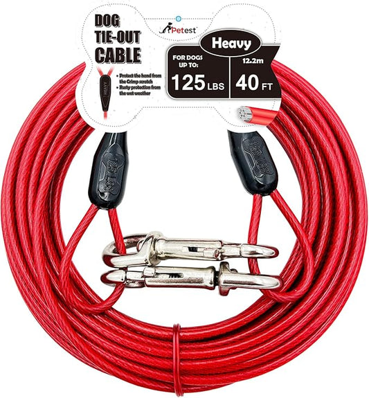Petest 40ft Tie-Out Cable with Crimp Cover for Heavy Dogs Up to 125 Pounds