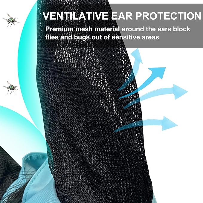 Stretchy Horse Fly Mask for Horses, Soft Lycra Equine Mesh Mask, Elasticity Horse Face Covering, Breathable&UV Protection, Pacific Blue, Cob