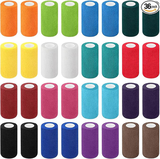 Treela 36 Pcs Self Adherent Bandage 4" X 5 Yard Wrap Breathable Cohesive Bandage Elastic Adhesive Tape for Stretch Athletic Sports Wrist Ankle(Light Color)