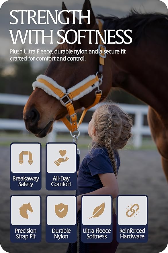 Equinavia Valkyrie Soft Ultra Fleece Padded Adjustable Breakaway Horse Halter - Golden Sunshine/White - Warmblood