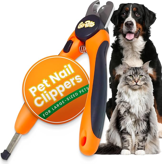 GoPets Nail Clipper for Large Sized Pets, Quick Sensor Safety Guard, Heavy Duty Trimmer for Thick Nails, Stainless Steel Blades, Grooming Tool for Dogs & Cats, Non-Slip Handle, Built-in Nail File