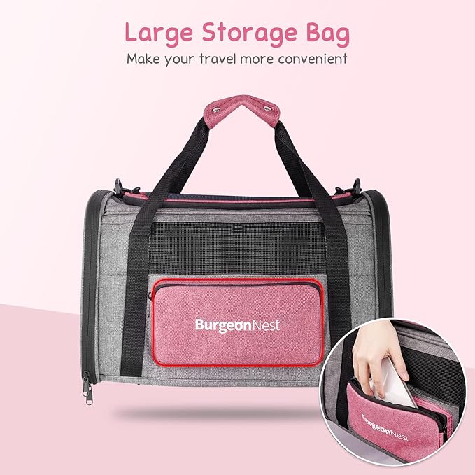 BurgeonNest Cat Carriers for Medium Puppy Under 25 lbs, Pet Carrier for Cats with Unique Side Bag,Top Load Small Pet Bag Soft-Sided Escape Proof with 4 Ventilated Windows