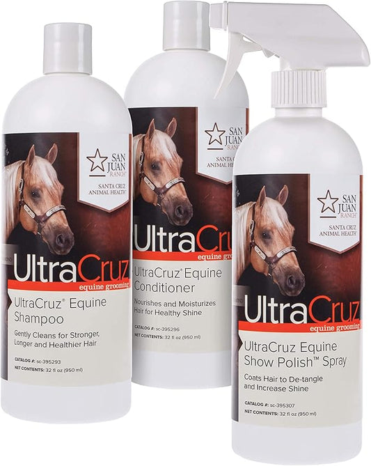 UltraCruz Equine Horse Shampoo, Conditioner and Show Polish Bundle, 32 oz Each