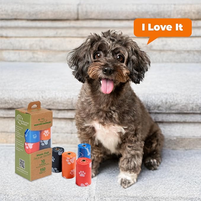 Best Pet Supplies Poop Bags for Dogs, 50% Post-Consumer Recycled Content dog waste bags on rolls, fits all poop bag holders for leashes - 150 Count, Assorted Colors, Scented