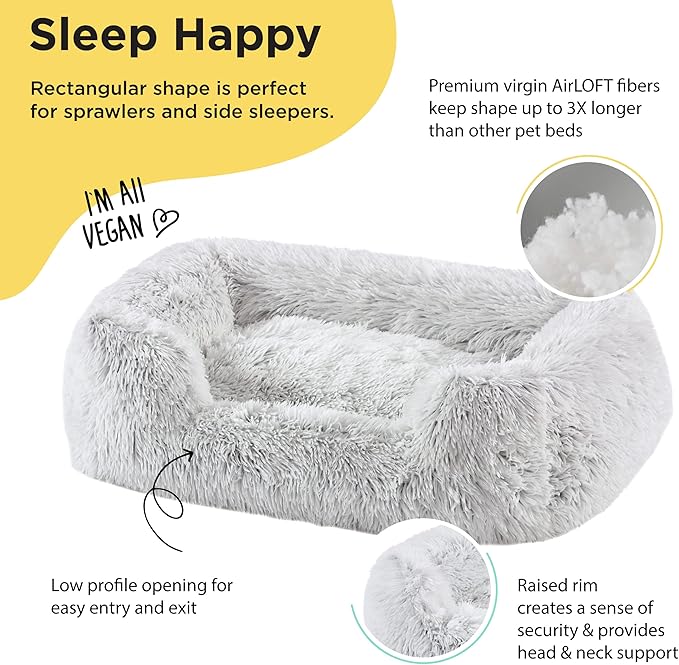 Best Friends by Sheri Shag Lounge Bed Calming Faux Fur Dog Bed, Frost, Medium, 30" x 20"