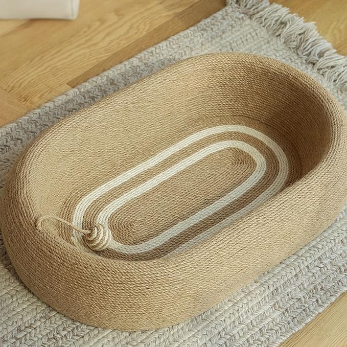 3-in-1 Sisal Scratching Board Bed, for Indoor Cats, Large Oval Cat Scratching Board, Toys for Playing and Nursing Paws (24x15x5 inches) (Large Size, Cat Bed - with Cooling Pad)