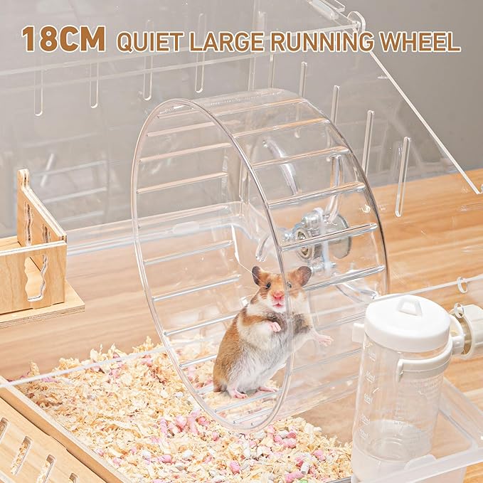 Hamster Cage 8 in 1 with All Accessories, Portable Hamster Cages with Full Transparent Viewing, Excellent Ventilation, Castle Habitat, Dwarf Hamster Cage Suitable for Gerbil, Other Small Animals