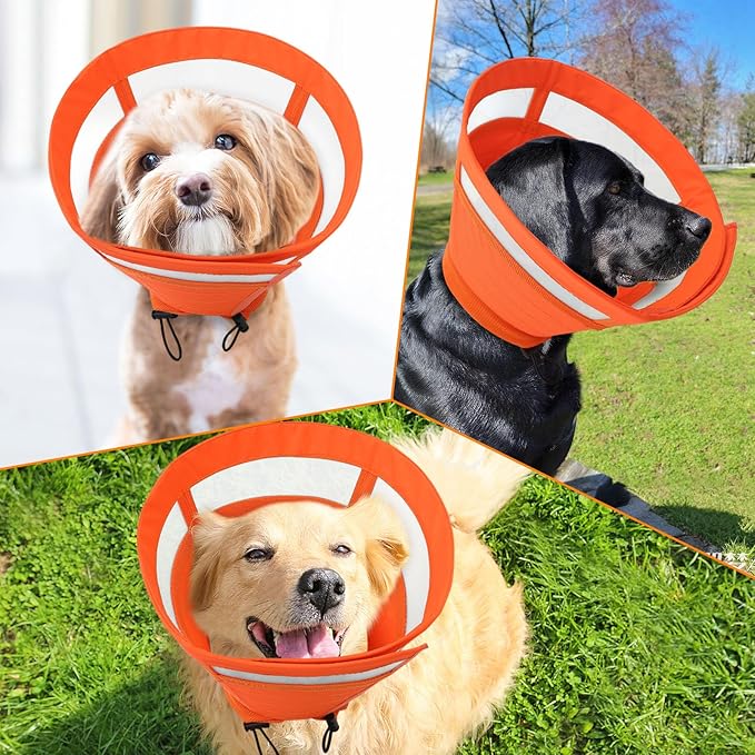 SAWMONG Soft Cone for Dogs, Dog Cones for Large Dogs, Adjustable Pet Recovery Collar to Stop Licking, Comfy Elizabeth E-Collar for Dog After Surgery Alternative (XL,Orange)