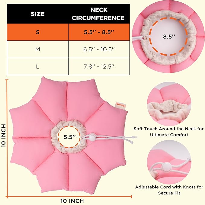 Puffy Crew Soft Cat Cone Collar, Adjustable Waterproof Recovery Collar, Lightweight Elizabethan e Collar for Cats of All Breeds (Pink, Small, Neck Circumference 5.5'' - 8.5'')