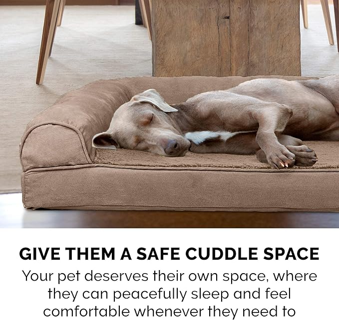 FurHaven Orthopedic Foam Sofa Dog Bed with Washable & Removable Cover - Plush/Suede - Almondine, Dogs Up to 35 lbs - Medium